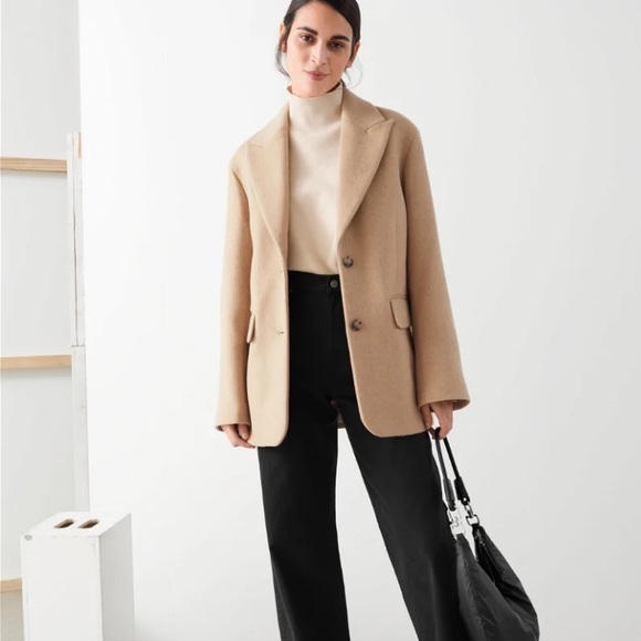 & Other Stories Jackets & Blazers - & Other Stories Oversized Manteco Wool Blend Tailored Blazer Coat in Tan Sz 0